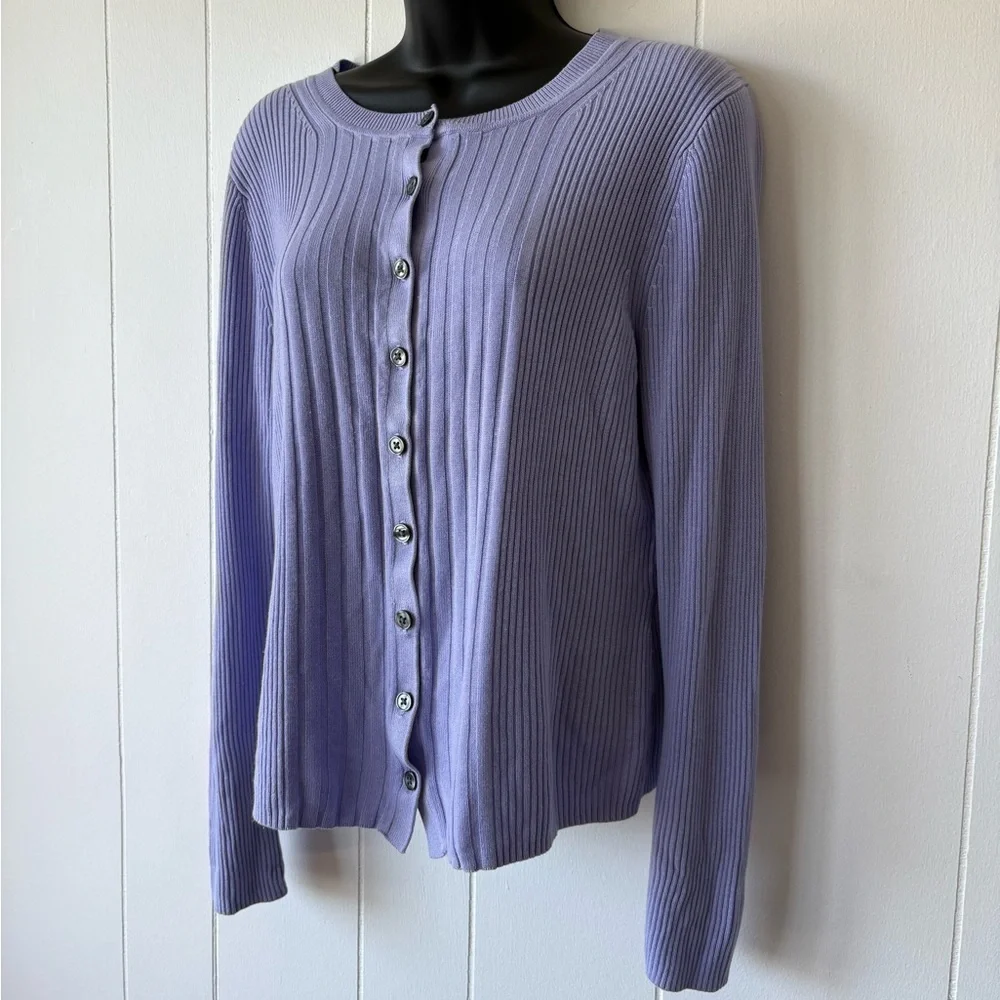 Banana Republic Lilac Ribbed Front-Button Cardigan | Size Medium - Picture 3 of 9